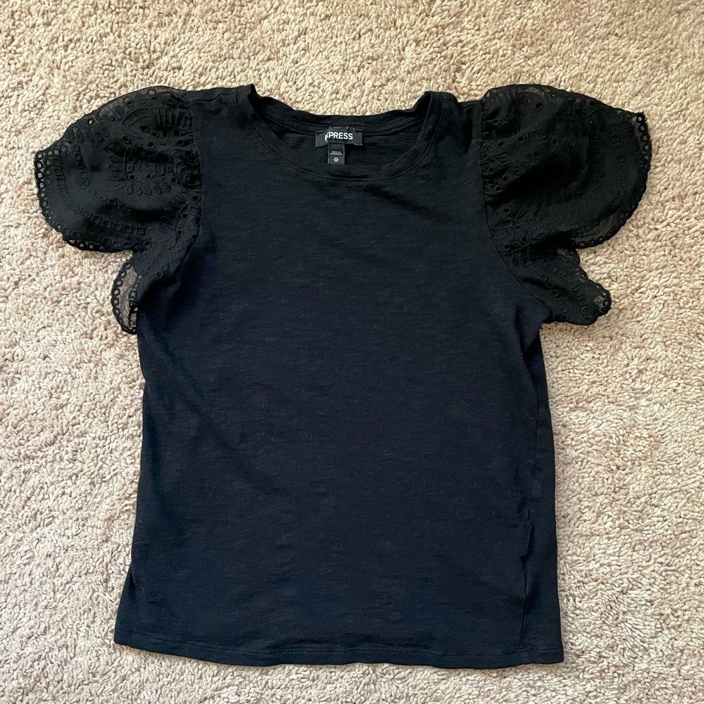 Black express ruffle sleeve top size xs